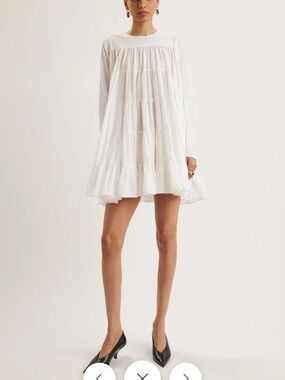 SOLIMAN DRESS White Tiered Long-Sleeve Dress - Classic Lightweight Style